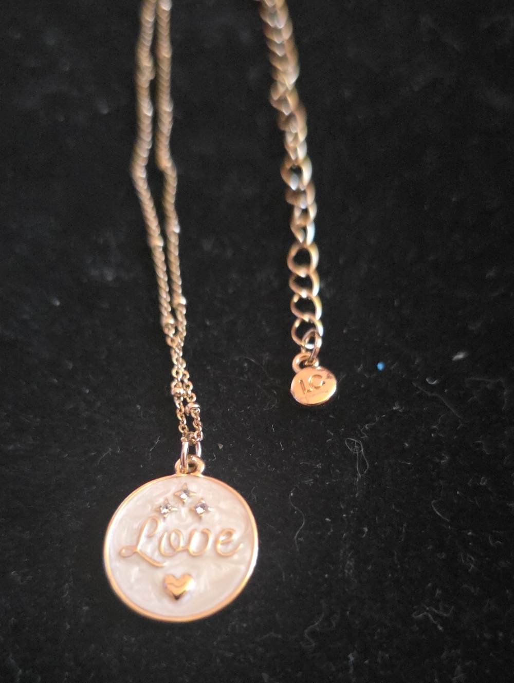 LC Lauren Conrad Gold-Tone 'Love' Pendant Necklace w/ faux Mother-of-Pearl Back
